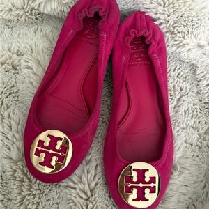 Tory Burch Fuchsia Flats with Gold Emblem